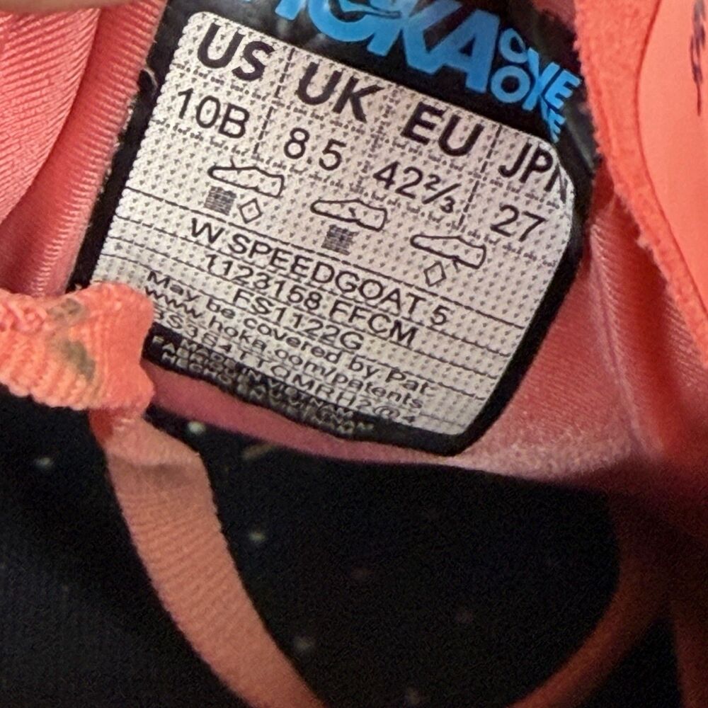 HOKA ONE ONE SPEEDGOAT 5 WOMEN'S FESTIVAL FUSCHIA CAMELLIA US 10 B HIKING H - Picture 7 of 12